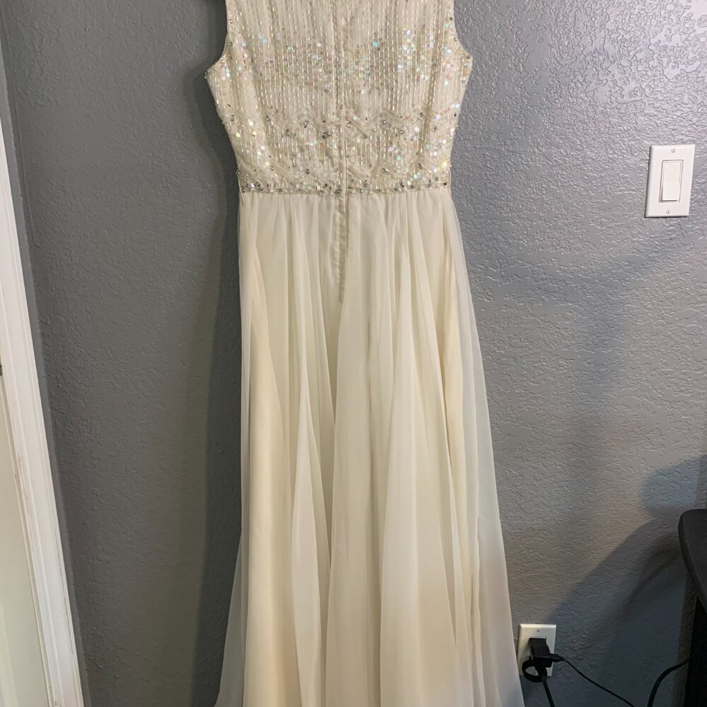 1970s Vintage Jack Bryan Cream Chiffon & Sequin Maxi Party Dress READ - Picture 4 of 12
